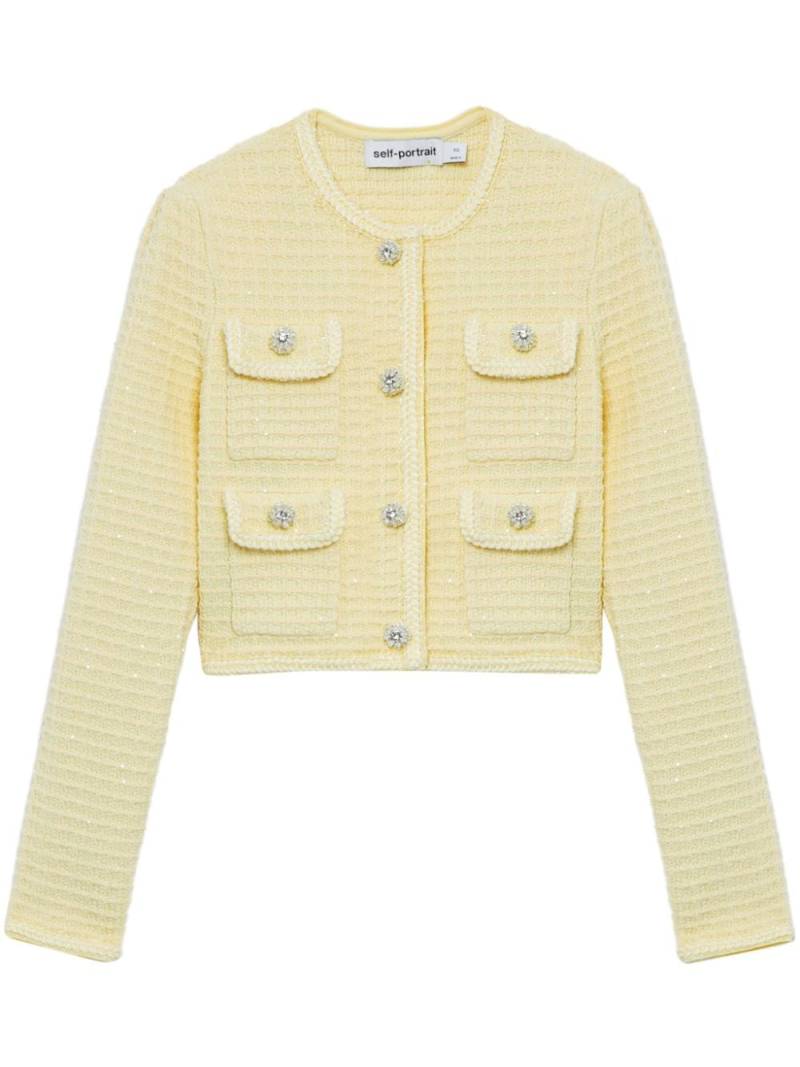 Self-Portrait waffle-knit cropped jacket - Yellow von Self-Portrait