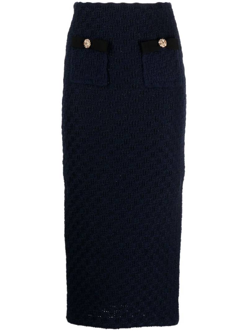 Self-Portrait waffle-knit midi skirt - Blue von Self-Portrait