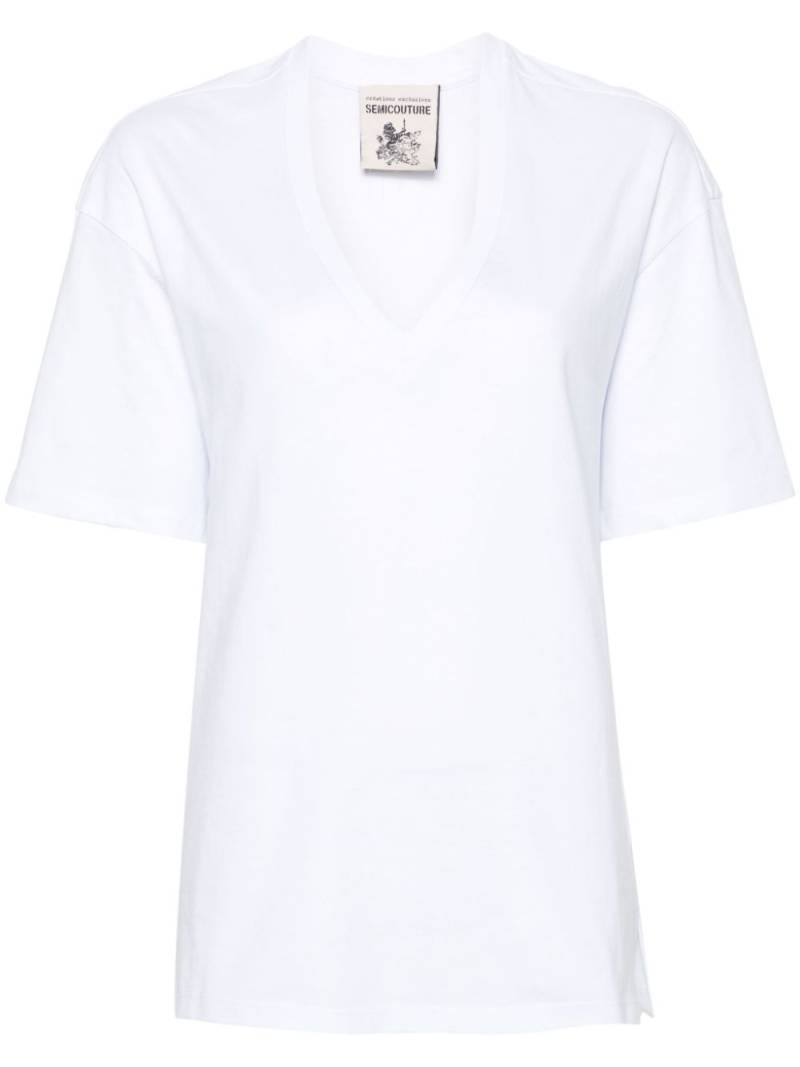 Semicouture V-neck cotton T-shirt - White von Semicouture