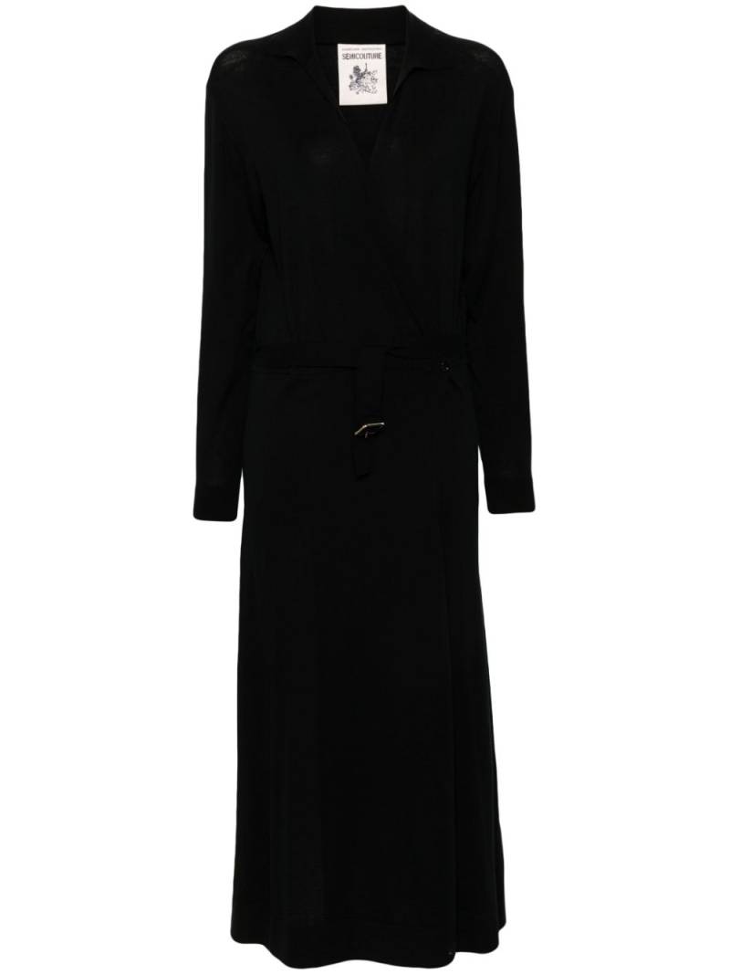 Semicouture belted wool long dress - Black von Semicouture