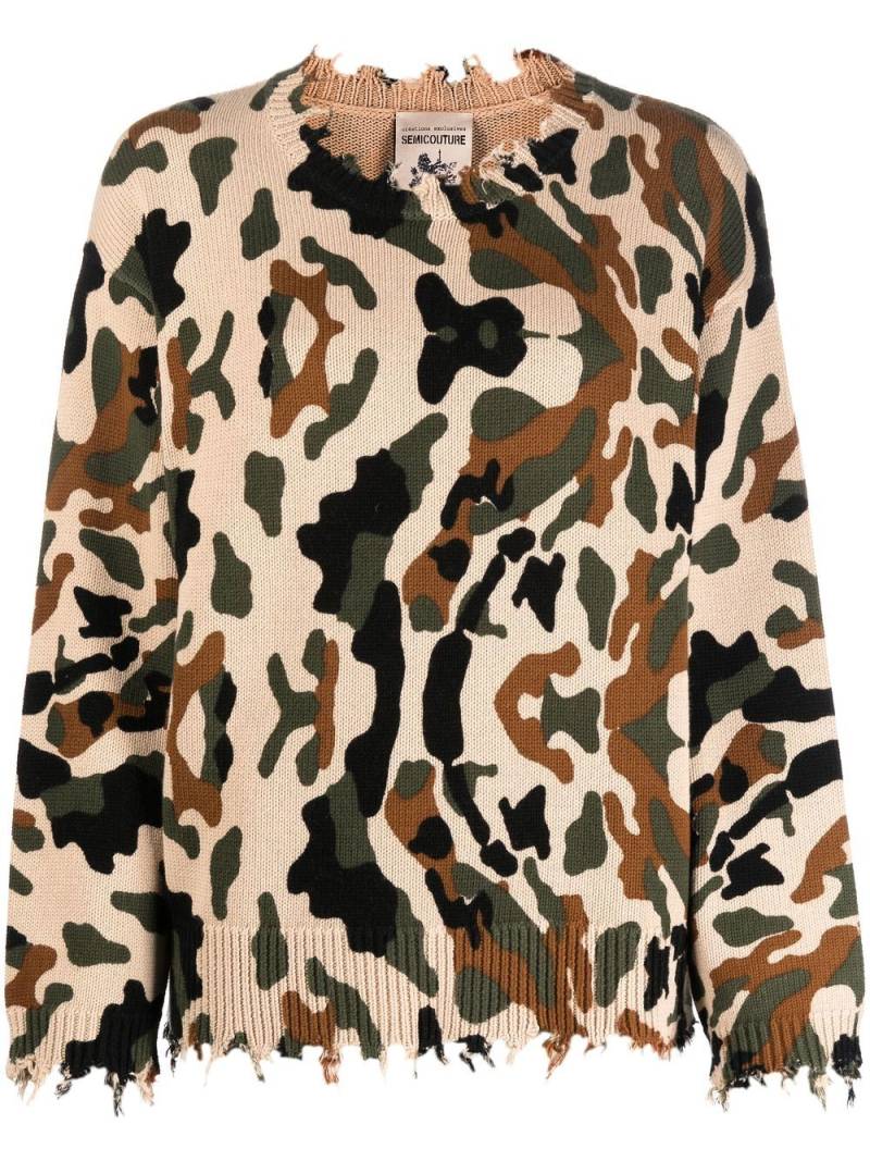 Semicouture camouflage jersey-knit jumper - Neutrals von Semicouture