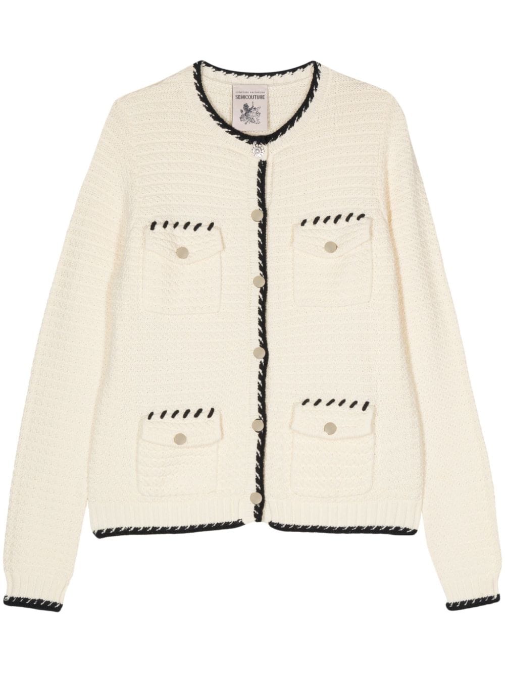 Semicouture contrasting-borders knitted cardigan - Neutrals von Semicouture