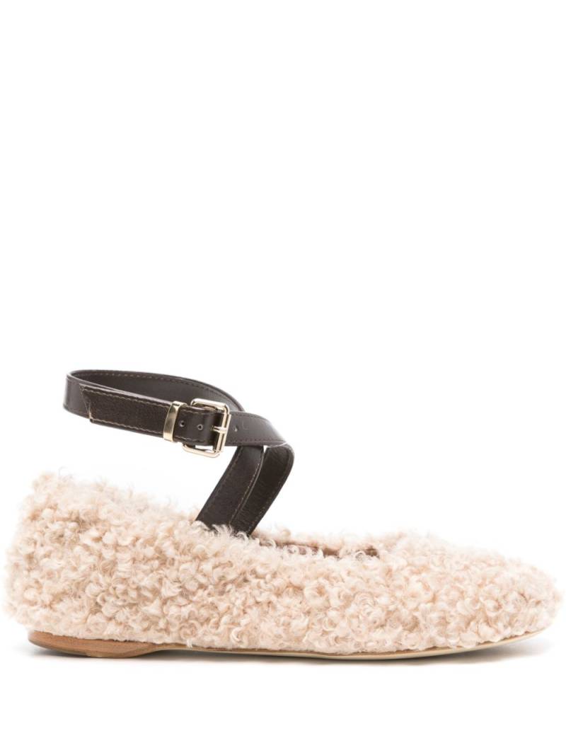 Semicouture faux-fur ballet flats - Neutrals von Semicouture