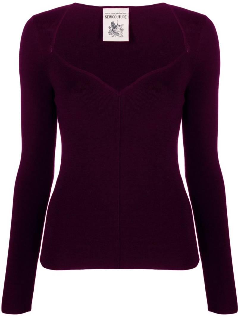 Semicouture sweetheart-neck virgin-wool top - Purple von Semicouture