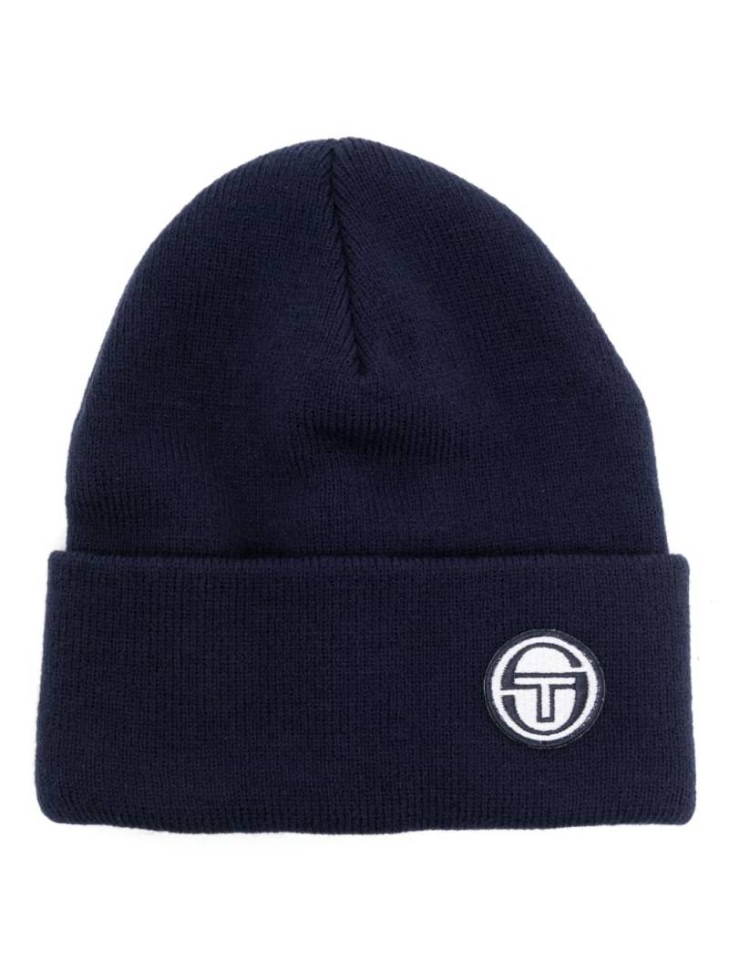 Sergio Tacchini logo-patch ribbed-knit beanie - Blue von Sergio Tacchini