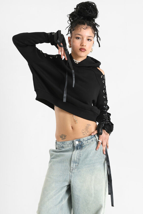 Seven Sisters Crop Sweatshirt mit Schnürung | Schwarz | Damen  | L von Seven Sisters