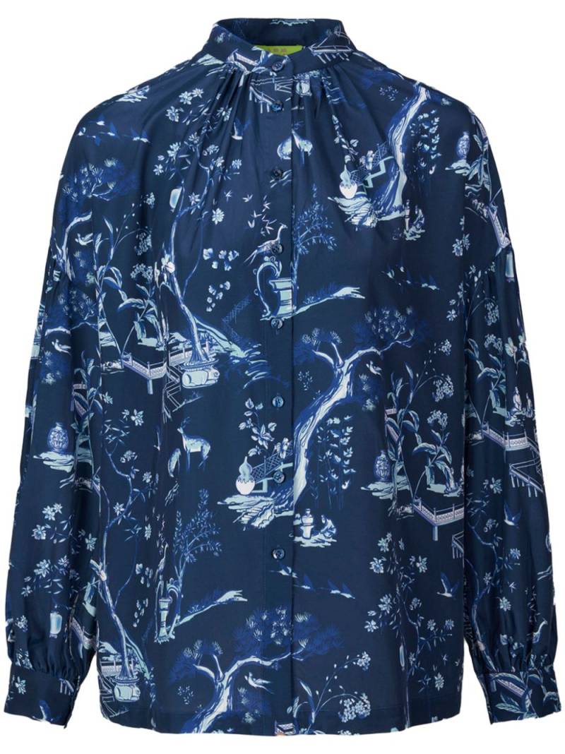 Shanghai Tang 'QuShui Garden Party' graphic-print blouse - Blue von Shanghai Tang