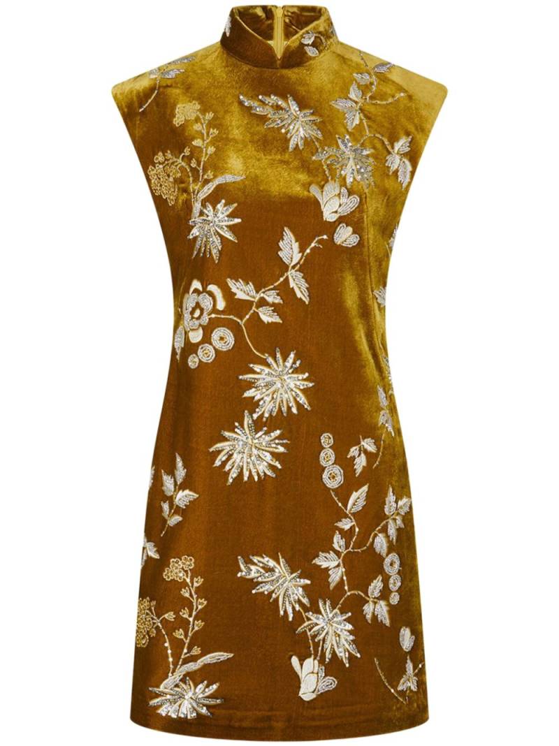 Shanghai Tang beaded velvet qipao dress - Brown von Shanghai Tang