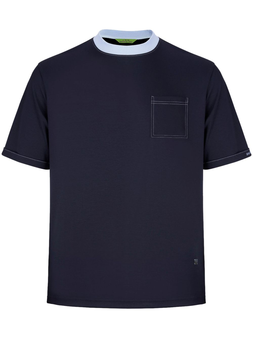 Shanghai Tang contrasting-collar patch-pocket T-shirt - Blue von Shanghai Tang