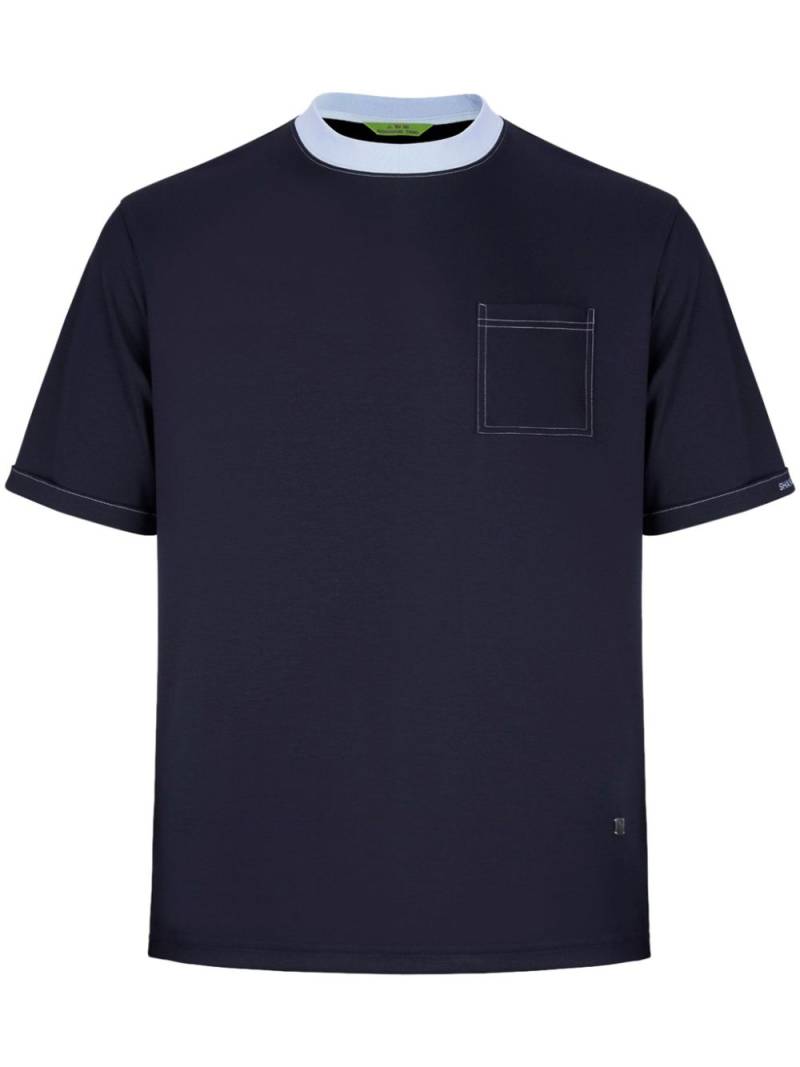 Shanghai Tang contrasting-collar patch-pocket T-shirt - Blue von Shanghai Tang