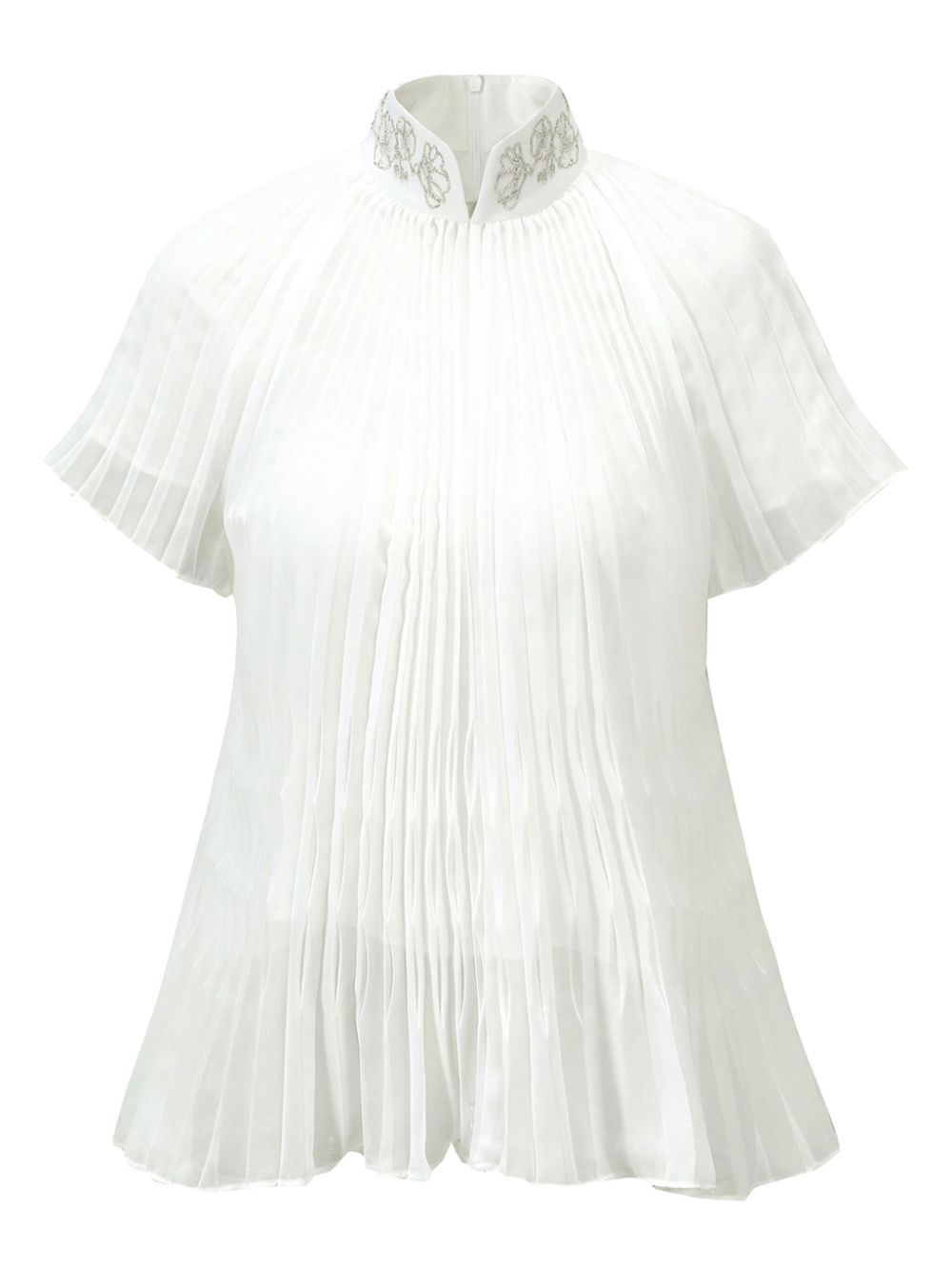 Shanghai Tang embroidered-collar pleated blouse - White von Shanghai Tang