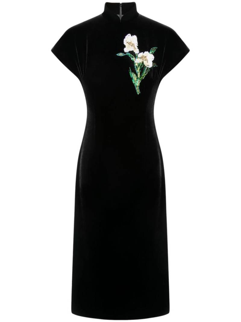 Shanghai Tang floral-appliqué velvet qipao dress - Black von Shanghai Tang