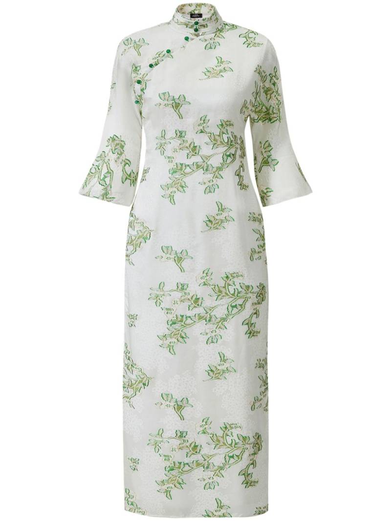 Shanghai Tang floral-jacquard band-collar gown - White von Shanghai Tang