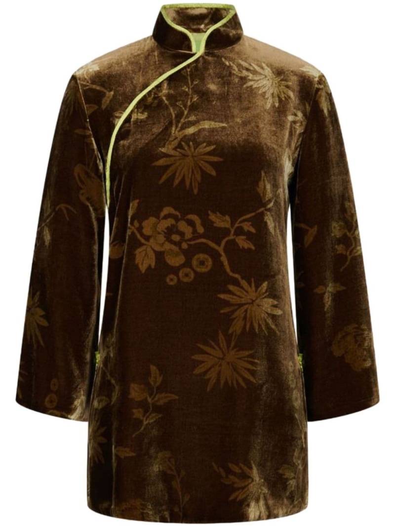 Shanghai Tang floral-print velvet blouse - Brown von Shanghai Tang