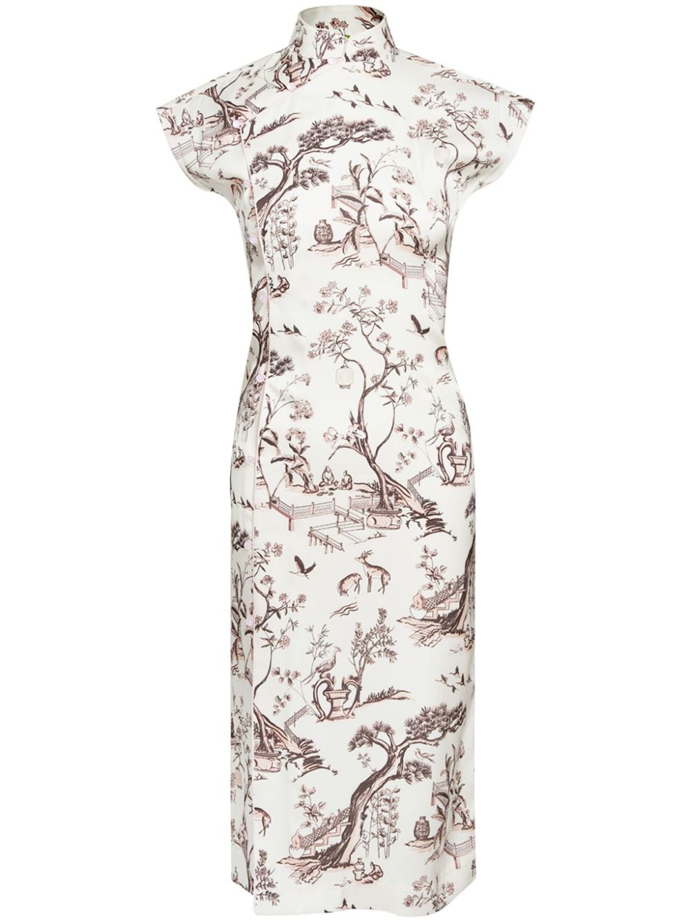 Shanghai Tang graphic-print silk qipao dress - White von Shanghai Tang