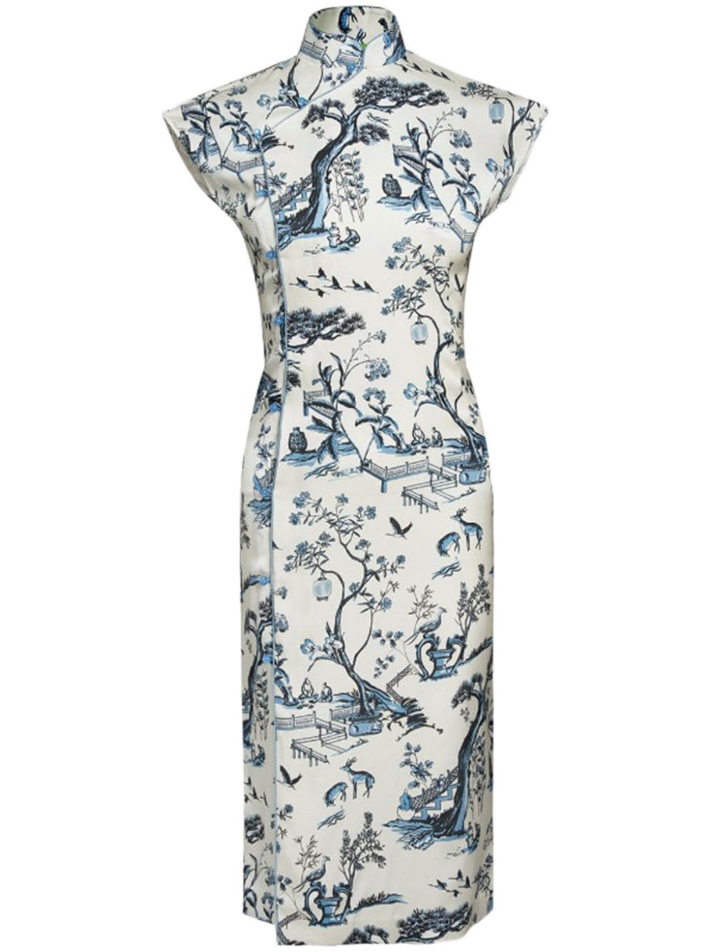 Shanghai Tang graphic-print silk qipao dress - White von Shanghai Tang