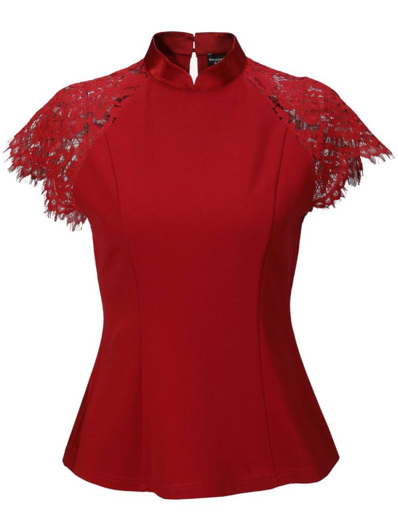 Shanghai Tang lace-detail satin blouse - Red von Shanghai Tang