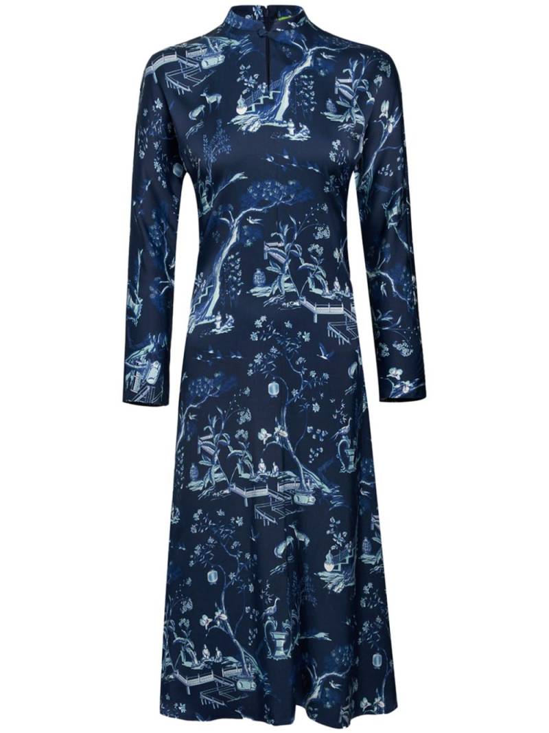 Shanghai Tang long-sleeve silk midi dress - Blue von Shanghai Tang