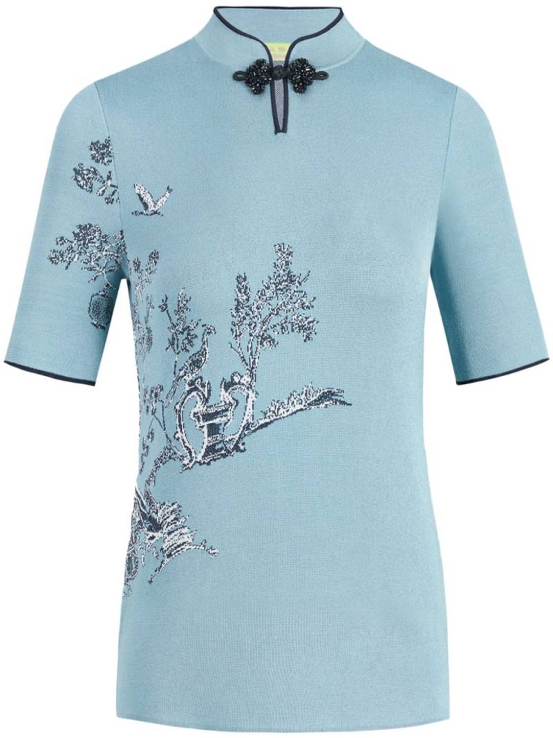 Shanghai Tang mandarin-collar jacquard top - Blue von Shanghai Tang