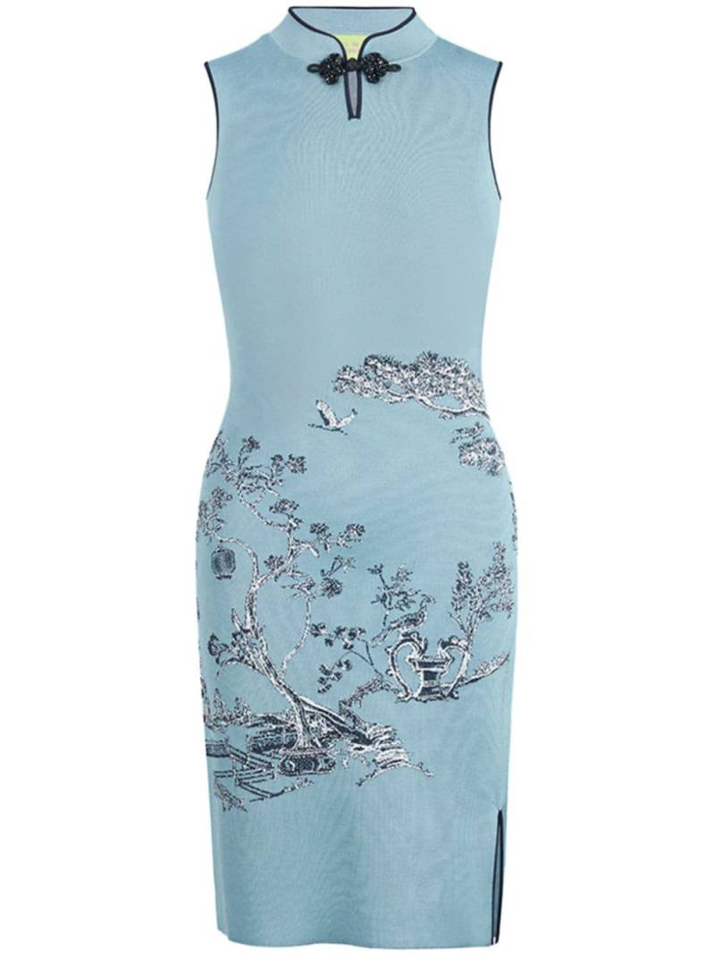 Shanghai Tang sleeveless jacquard qipao dress - Blue von Shanghai Tang