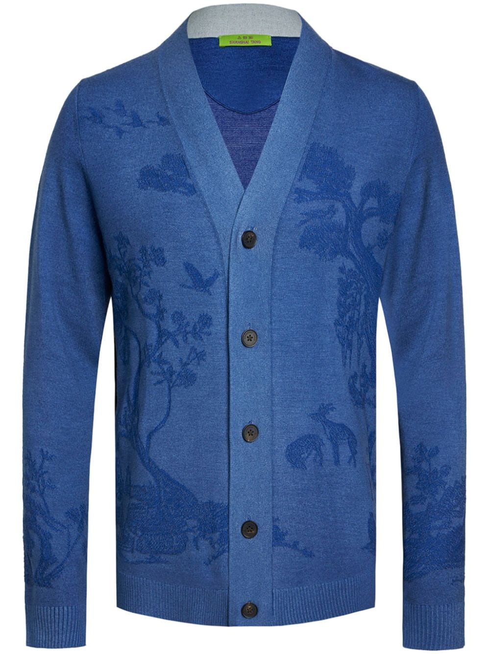 Shanghai Tang spray-effect jacquard V-neck cardigan - Blue von Shanghai Tang