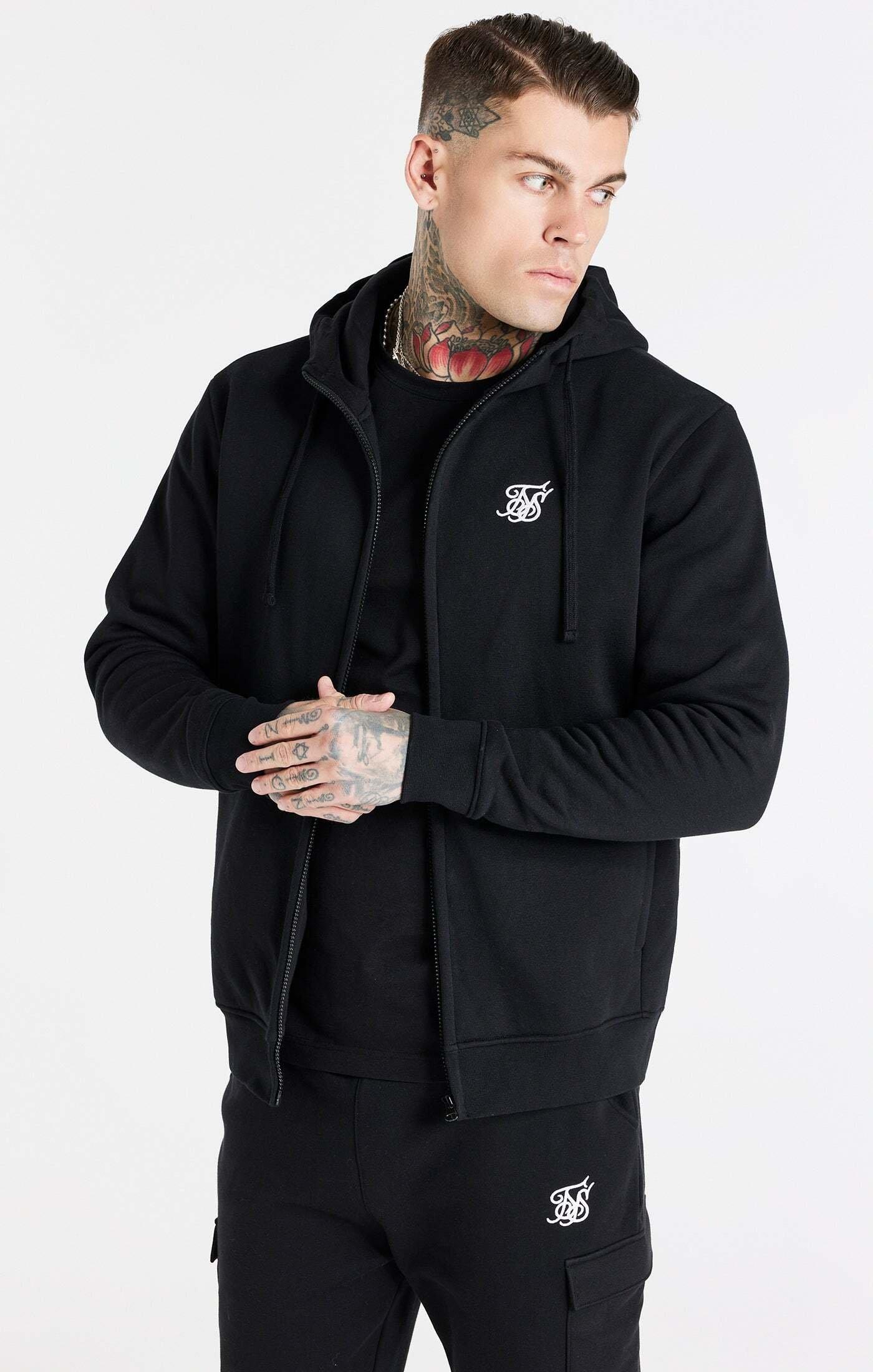 Kapuzenpullover Black Essential Zip Through Funnel Hoodie Herren Schwarz L von Sik Silk