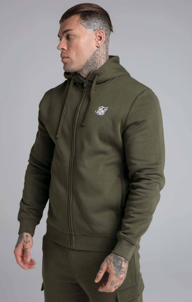 Kapuzenpullover Khaki Essential Zip Through Funnel Hoodie Herren Khaki L von Sik Silk