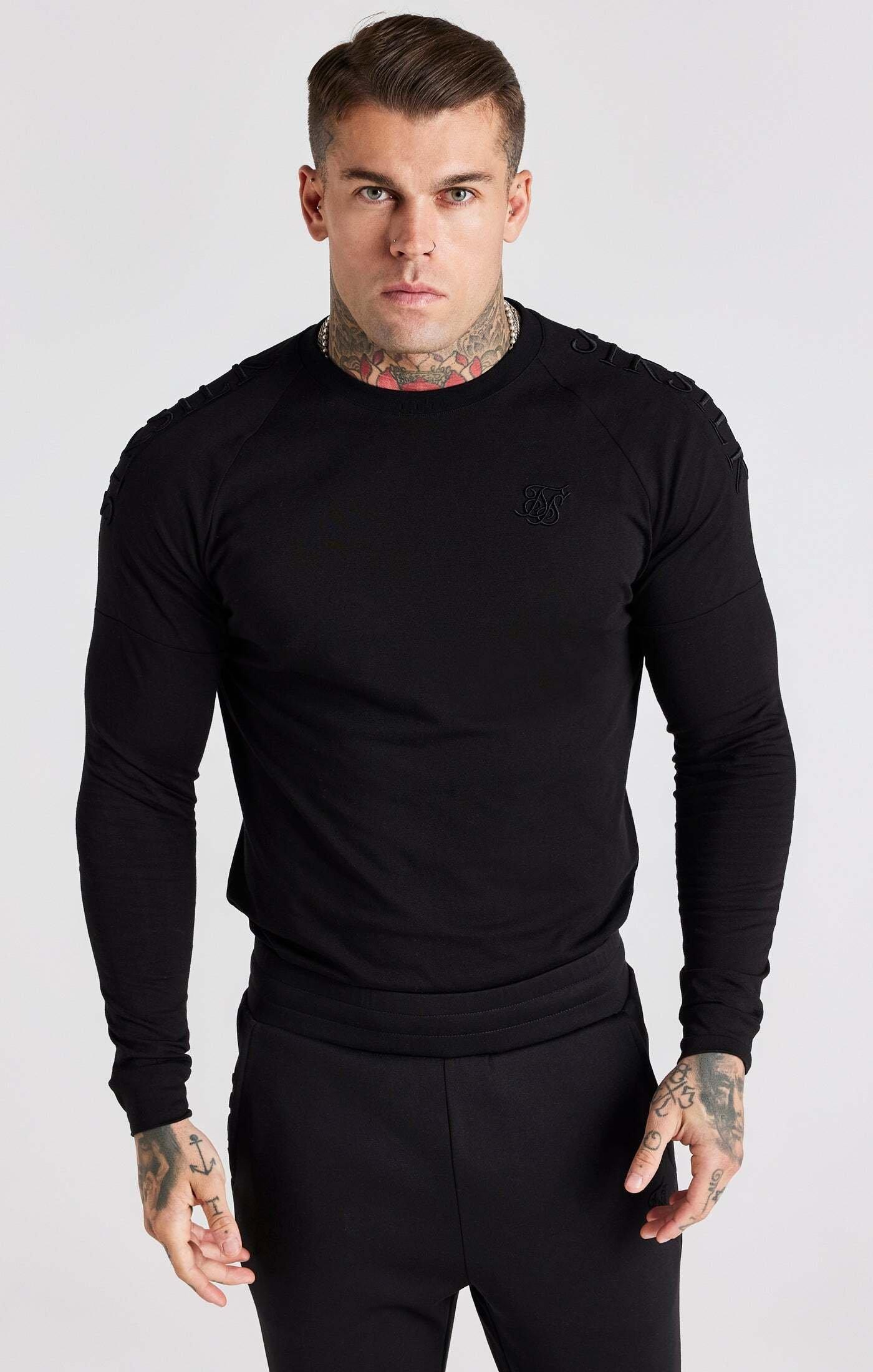 Langarmshirts Black Panel Muscle Fit T-shirt Herren Schwarz M von Sik Silk