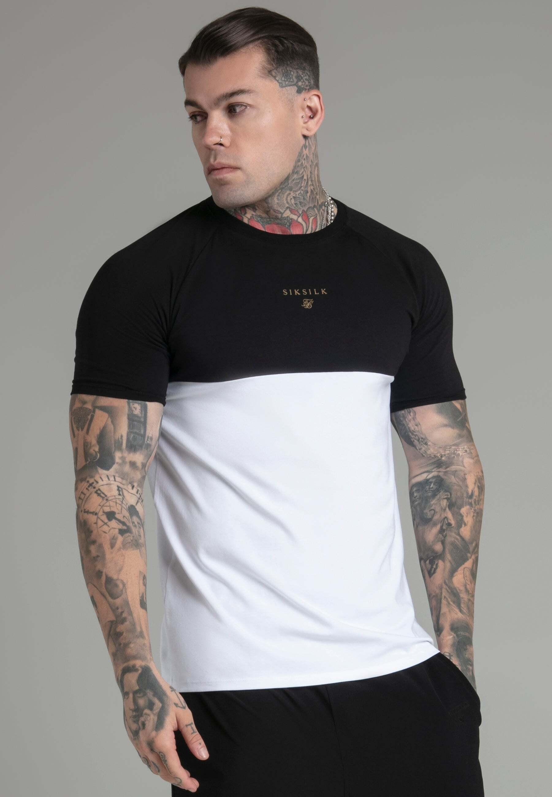 T-shirt Cut And Sew T-shirt In Black, White Herren Weiss L von Sik Silk