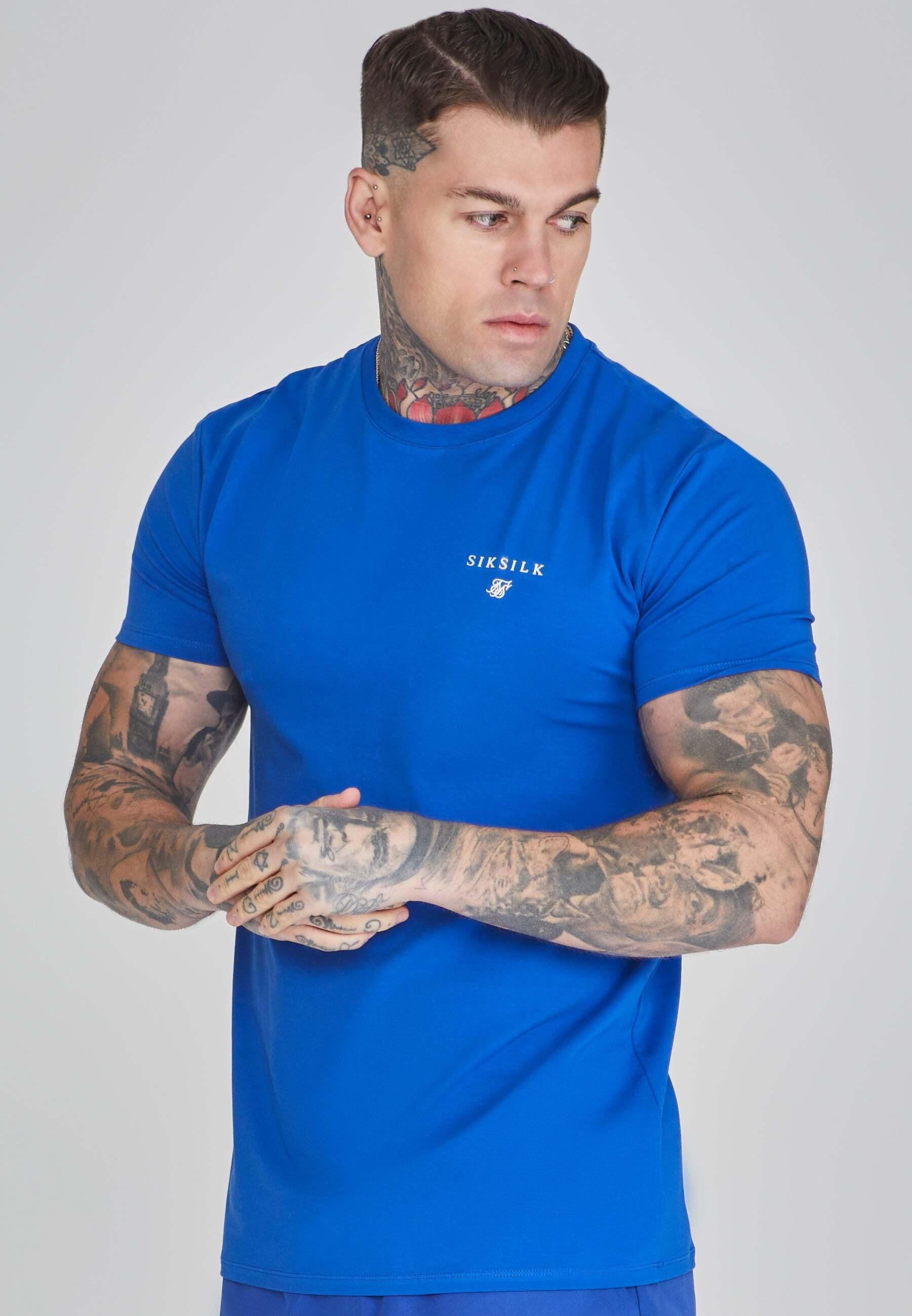 T-shirt Muscle Fit T-shirt Herren Blau L von Sik Silk