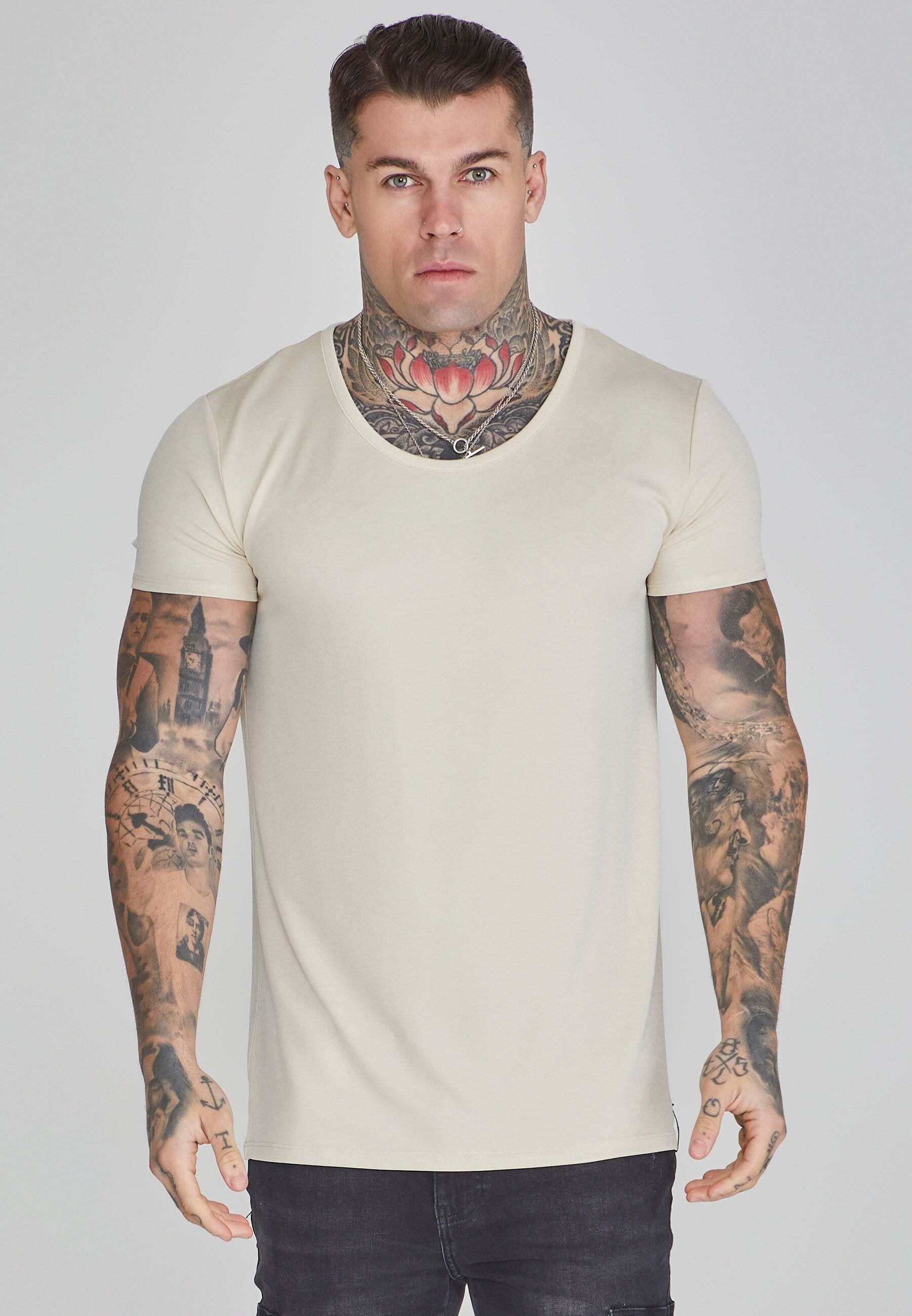 T-shirt Muscle Fit T-shirt In Ecru Herren Beige L von Sik Silk