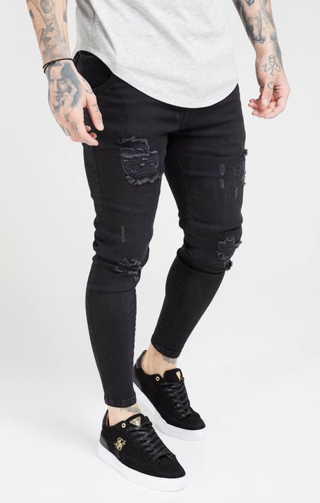 SikSilk Essential Distressed Skinny Jean T-Shirt schwarz von SikSilk