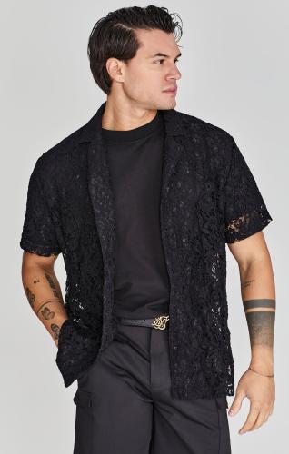 SikSilk Kurzarmhemd Lace Resort Shirt - schwarz (Grösse: L) von SikSilk