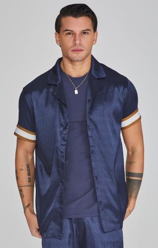 SikSilk Kurzarmhemd Resort Shirt in Navy - blau (Grösse: L) von SikSilk