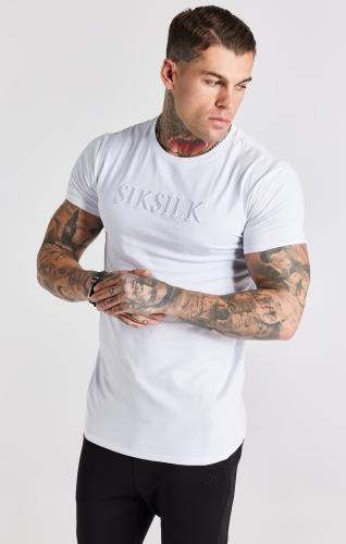 SikSilk T-Shirts White Embroidered Muscle Fit T-Shirt - weiss (Grösse: XXL) von SikSilk