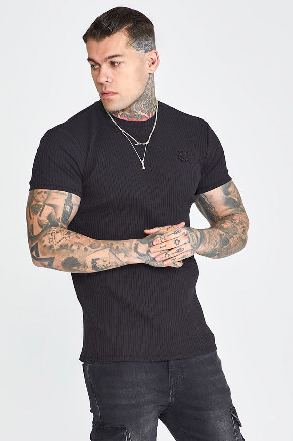 Siksilk Geripptes T-Shirt | Black | Herren  | L von Siksilk