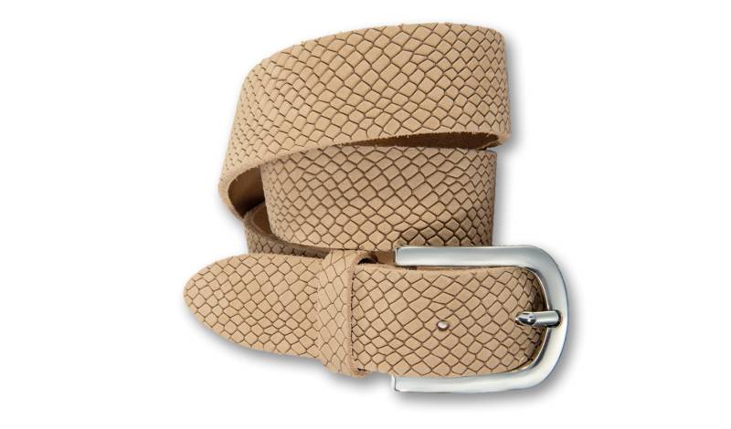 Silberfarbengift Ledergürtel, aus edlem Nubuk im Reptilien-Look von Silbergift