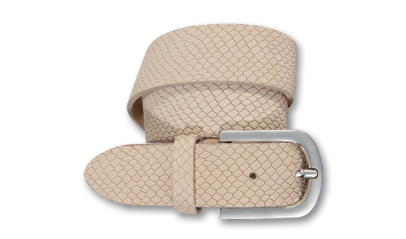 Silberfarbengift Ledergürtel, aus edlem Nubuk im Reptilien-Look von Silbergift