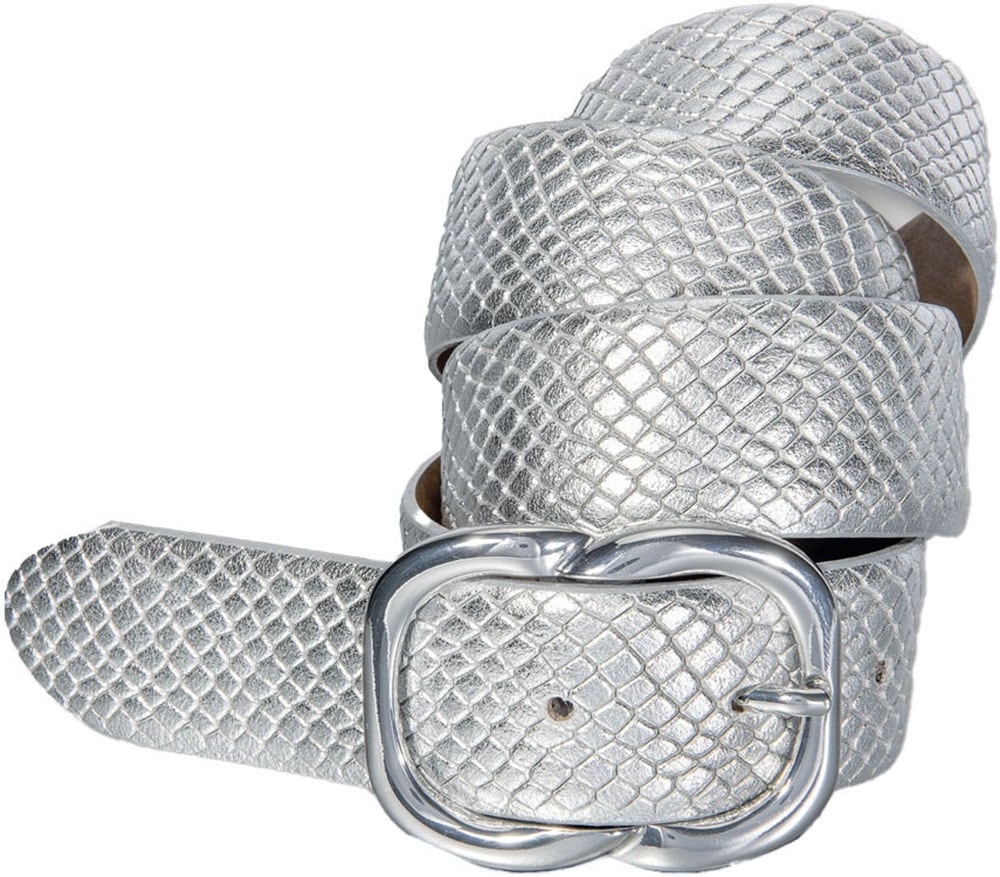 Silberfarbengift Ledergürtel, glänzende Dornschliesse in Ovalform, Metallic-Look Silberfarbengift Ledergürtel, glänzende Dornschliesse in Ovalform, Metallic-Look von Silbergift