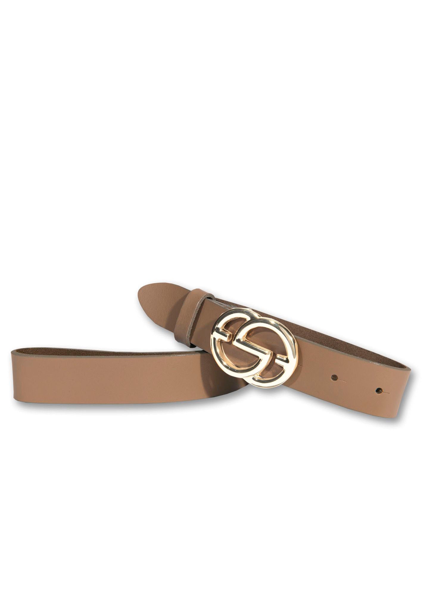 Silberfarbengift Ledergürtel, mit glänzend polierter goldfarbener grafischer Schliesse Silberfarbengift Ledergürtel, mit glänzend polierter goldfarbener grafischer Schliesse von Silbergift
