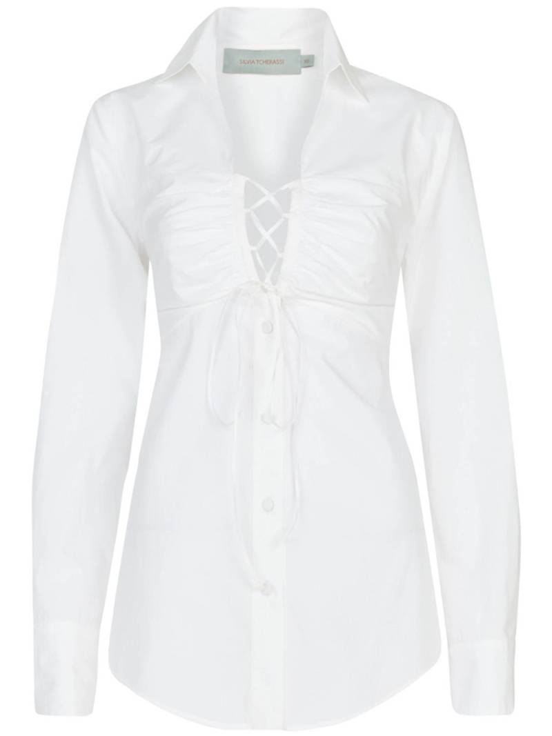 Silvia Tcherassi Dileta ruched lace-up blouse - White von Silvia Tcherassi