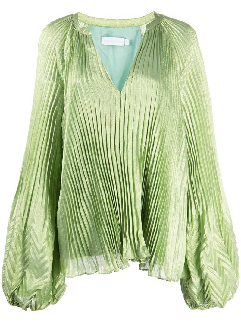 Simkhai silk-blend V-neck pleated top - Green von Simkhai