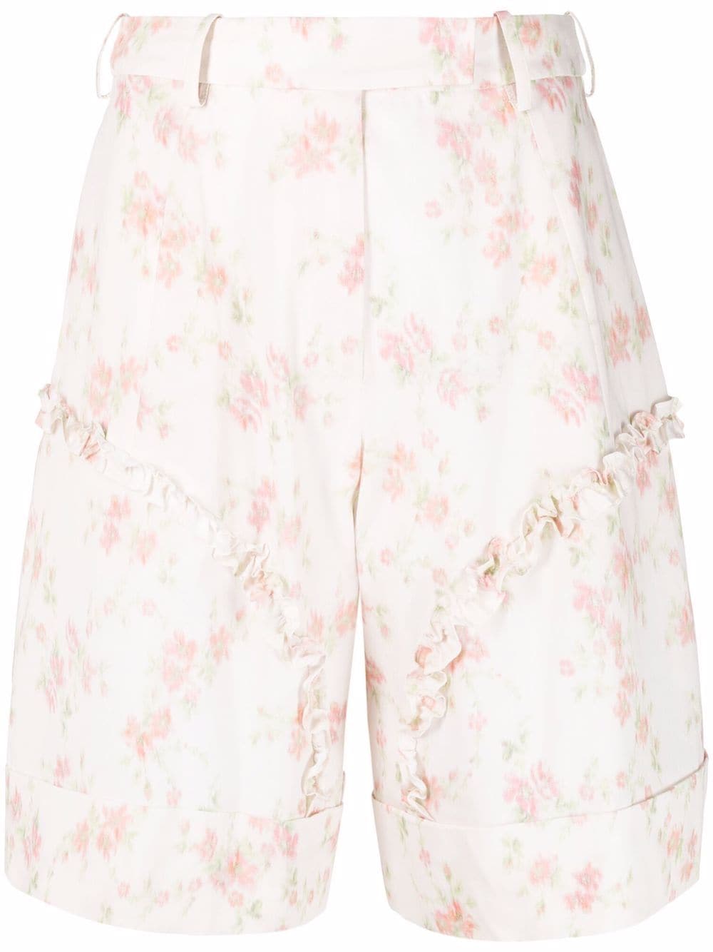 Simone Rocha Smudged flower-print cotton shorts - Neutrals von Simone Rocha