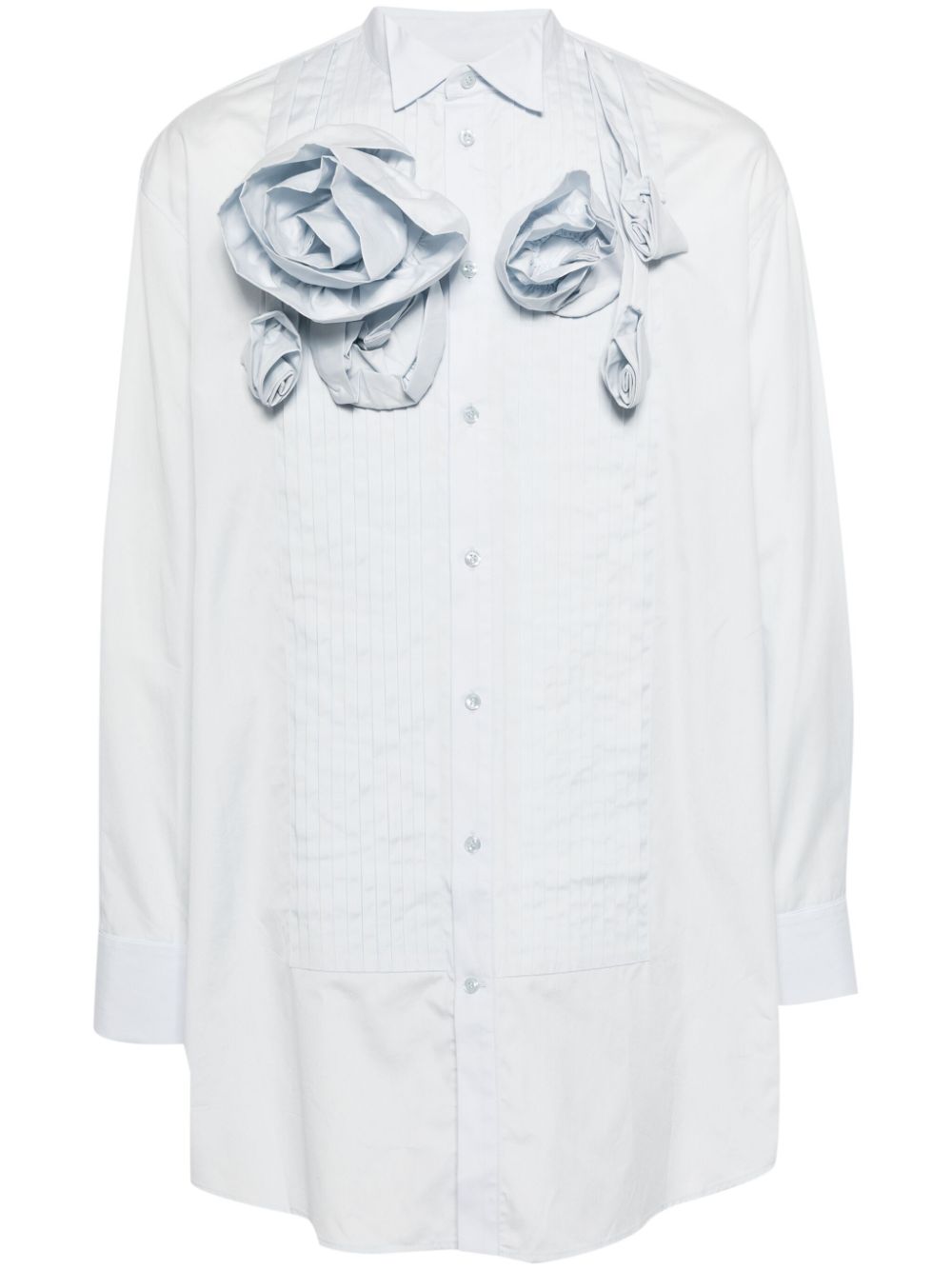 Simone Rocha appliqué-flower pintuck popling shirt - Blue von Simone Rocha