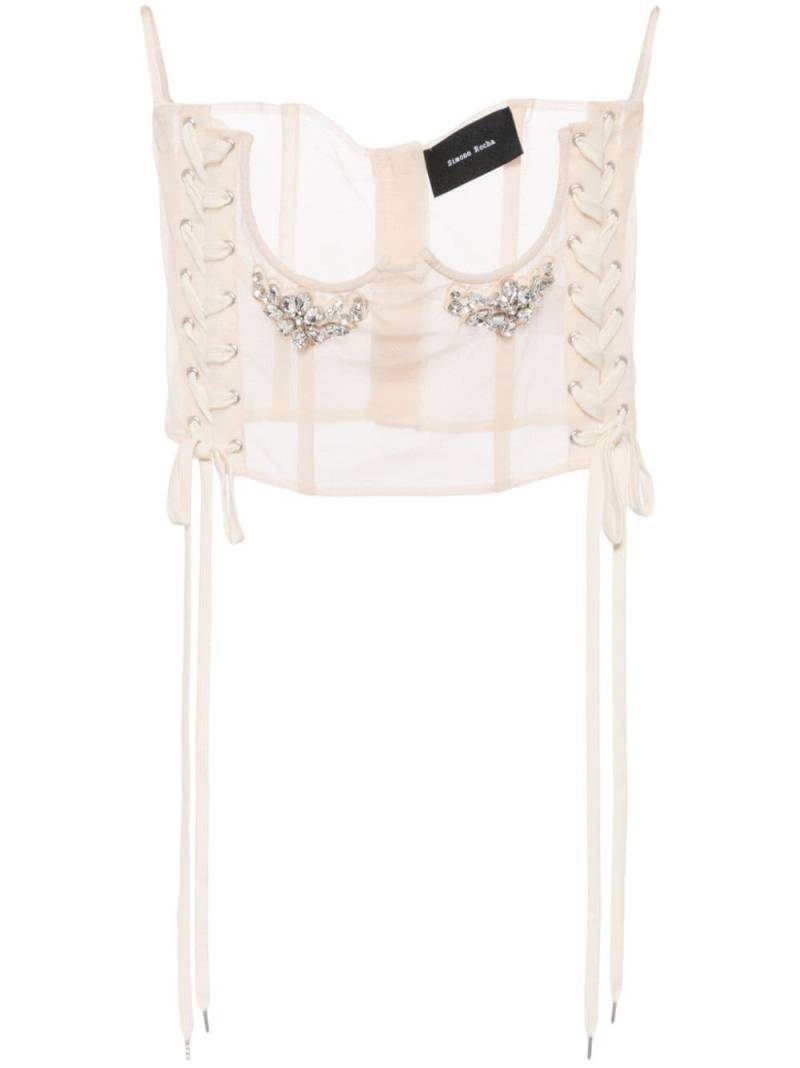 Simone Rocha crystal-embellished lace-up corset - Neutrals von Simone Rocha