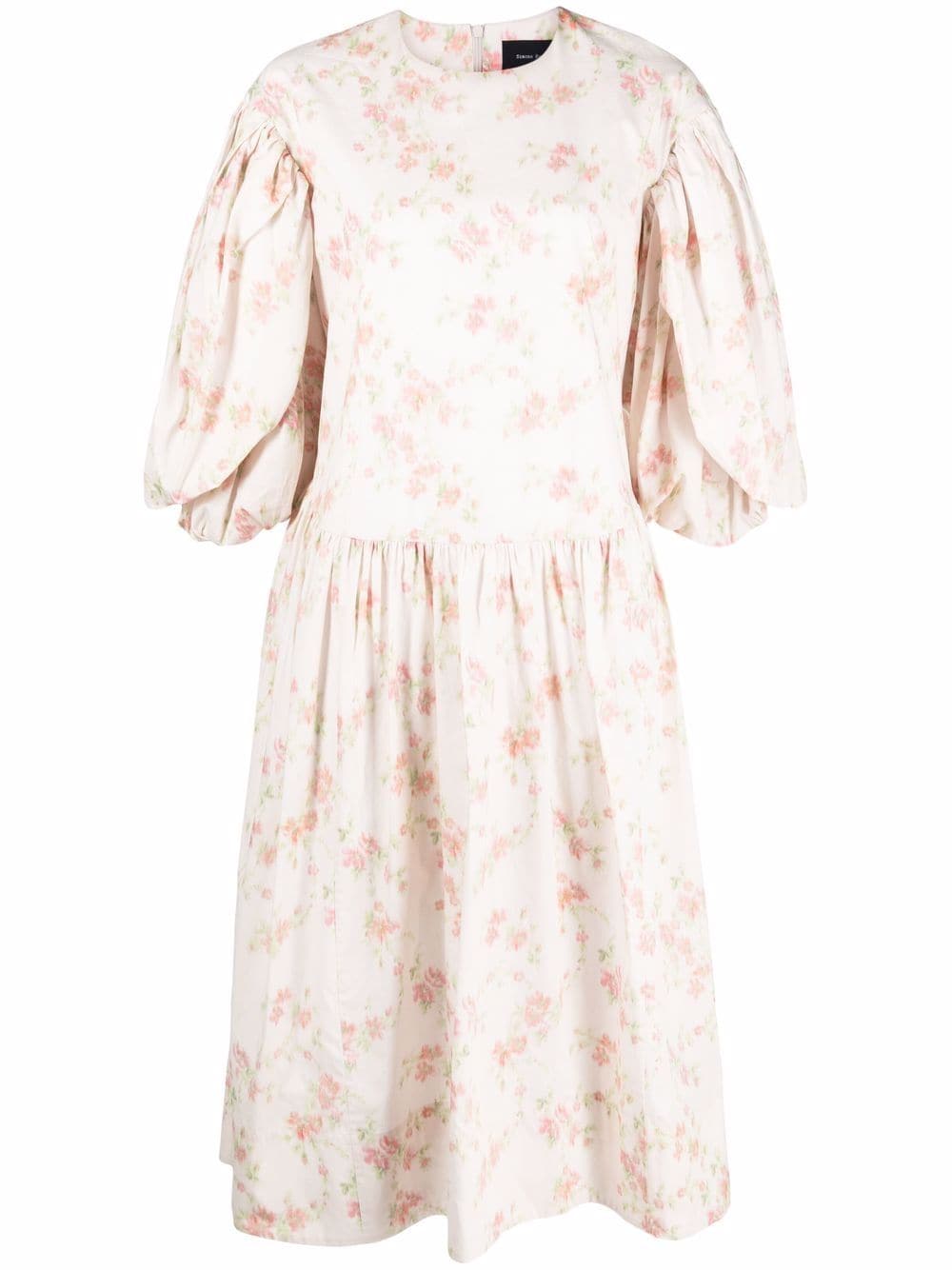 Simone Rocha floral-print puff-sleeve midi dress - Neutrals von Simone Rocha