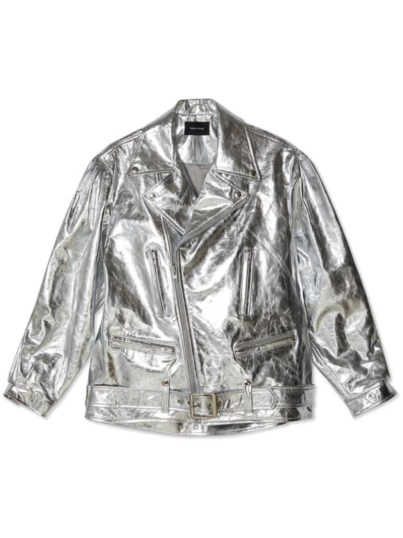 Simone Rocha metallic leather biker jacket - Silver von Simone Rocha