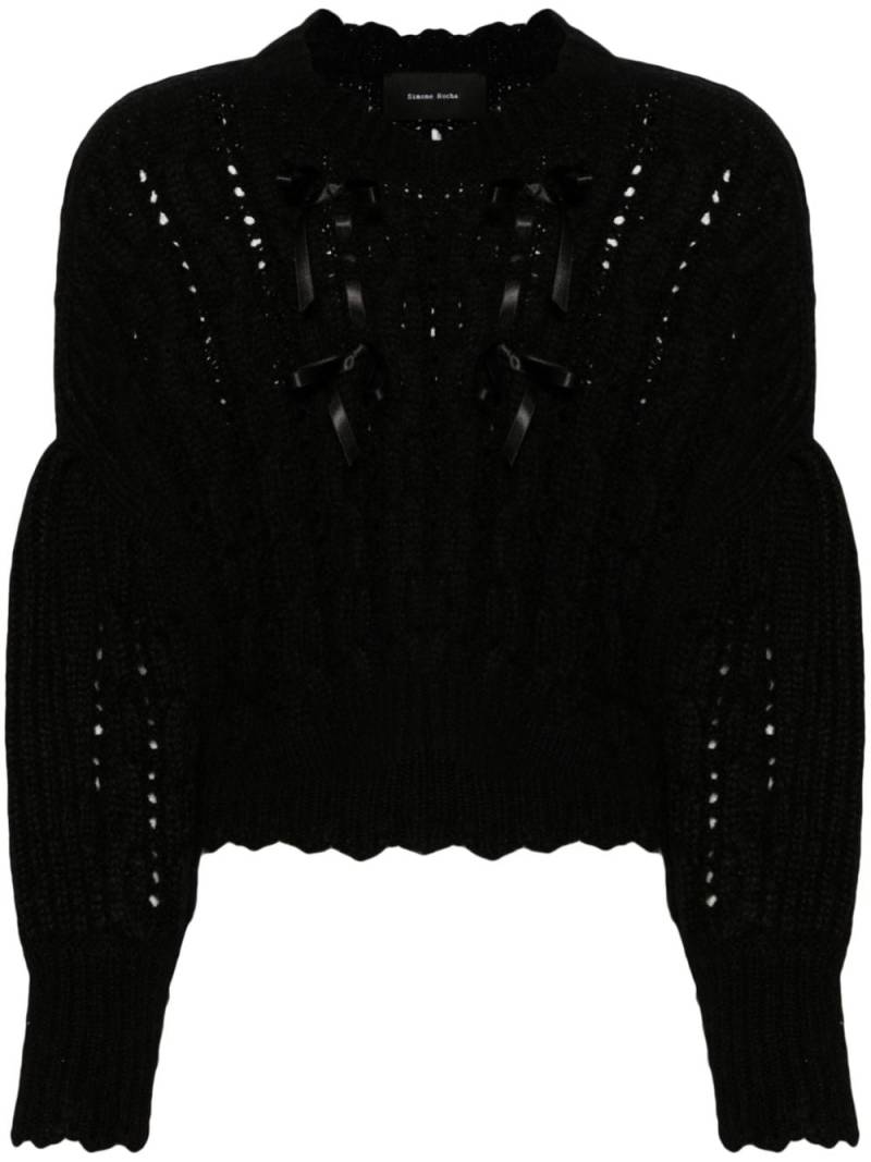 Simone Rocha ribbon-detail lace-stitch jumper - Black von Simone Rocha