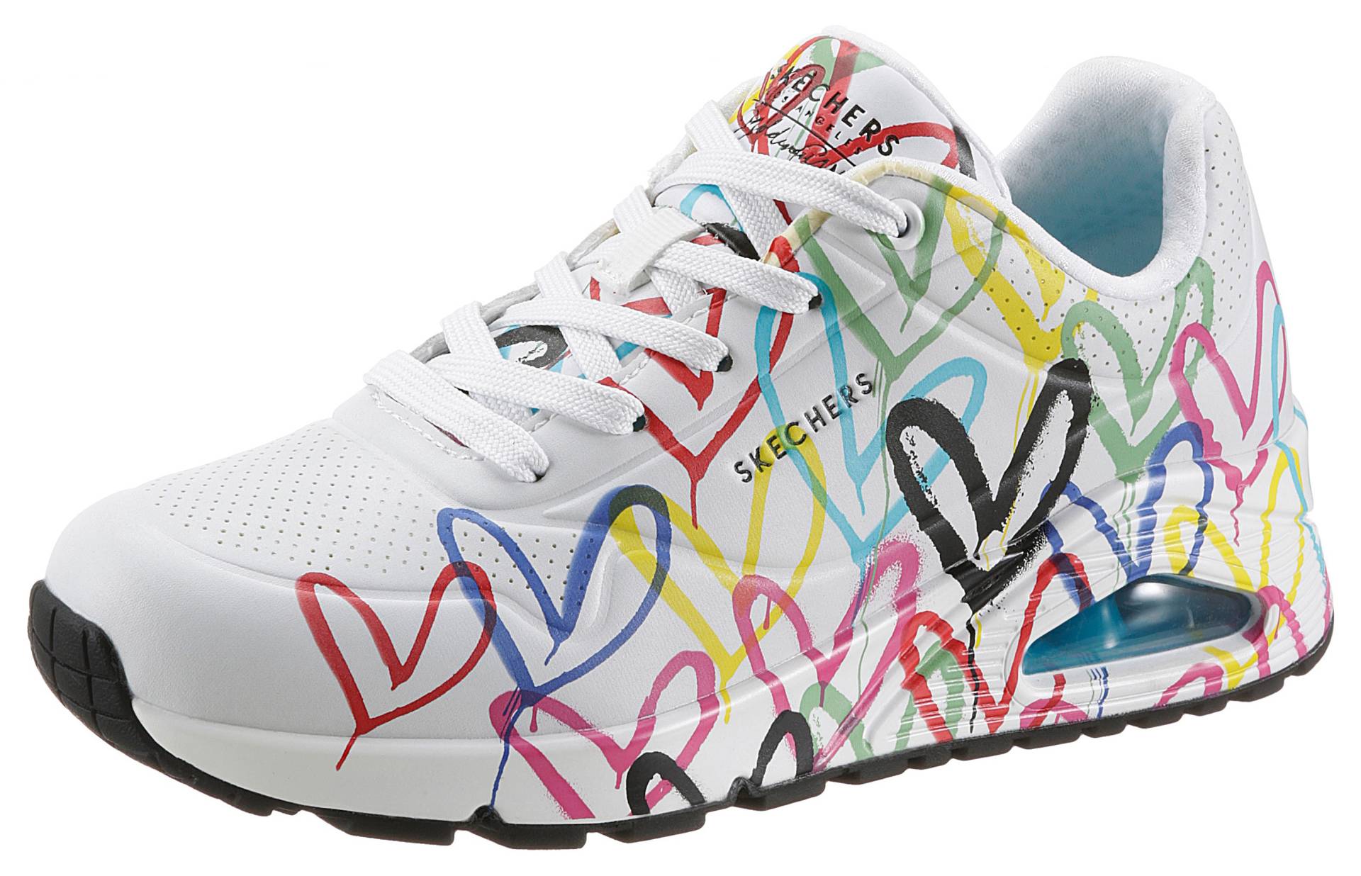 Skechers Wedgesneaker »UNO-SPREAD THE LOVE«, Freizeitschuh, Halbschuh, Schnürschuh mit auffälligem Graffiti-Print von Skechers