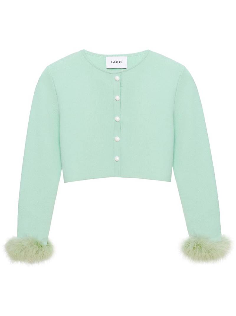 Sleeper feather-trim cropped cardigan - Green von Sleeper